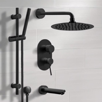 Tub and Shower Faucet Matte Black Tub and Shower Faucet Set with Rain Shower Head and Hand Shower Remer TSR37
